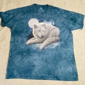 THE MOUNTAIN Men's Tshirt 3XL- Blue Tie Dye Wolf Graphic